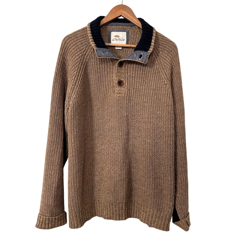 VTG Bob Timberlake Chunky Knit Sweater L Tan Button Gorpcore Cabin Bass Pro Shop